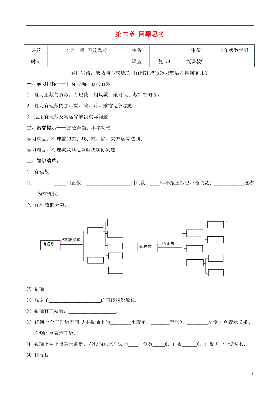 辽宁铁岭昌图七级数学上册第二章有理数及其运算回顾思考学案新北师大 1.doc_第1页