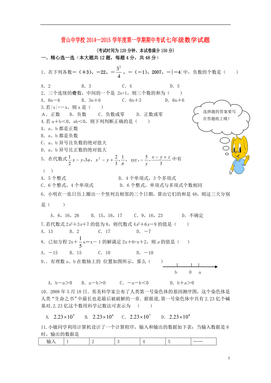 四川南充营山营山中学校七级数学期中 1.doc_第1页