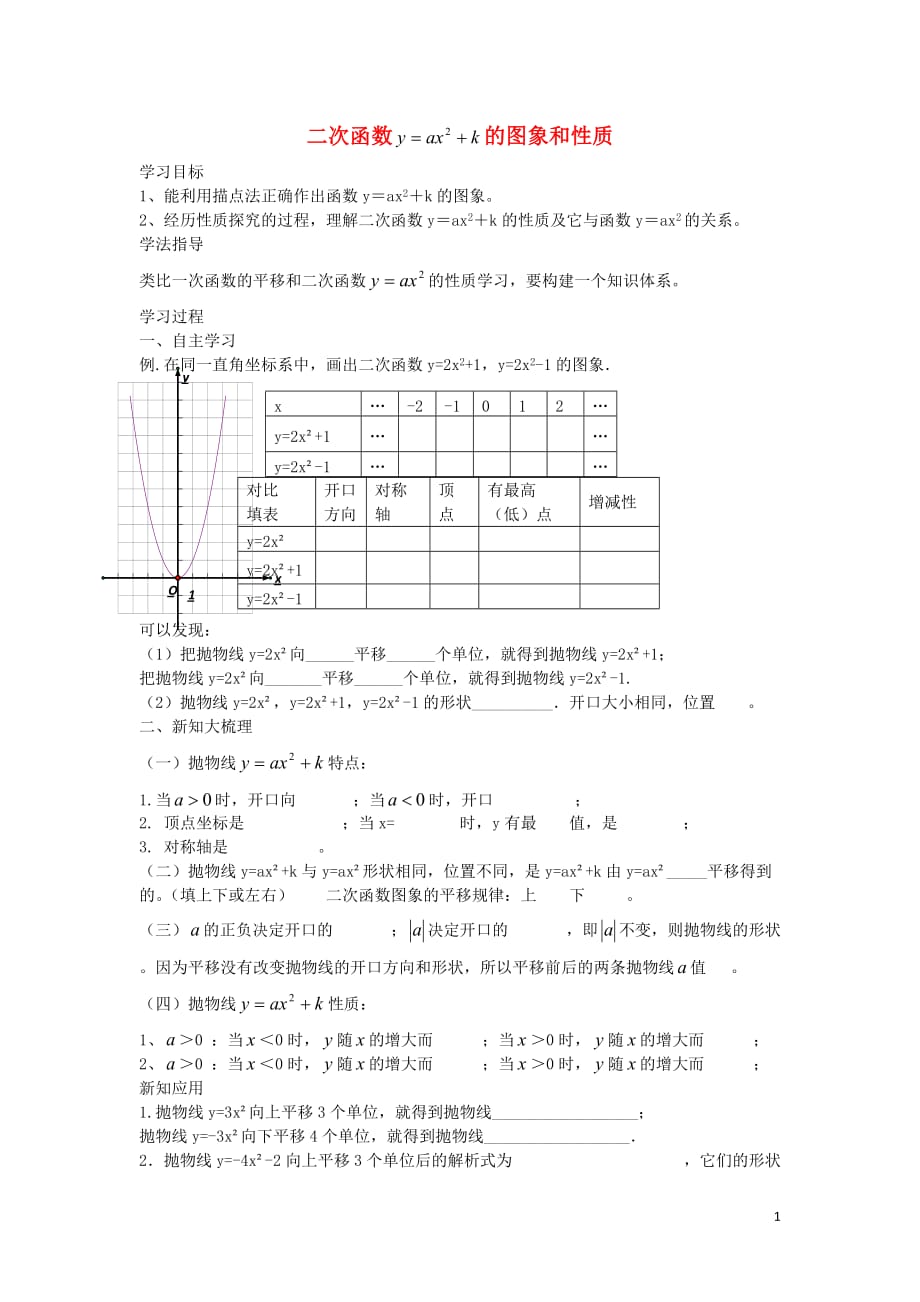 陕西山阳色河中学九级数学上册22.1.3二次函数的图象和性质导学案1新.doc_第1页