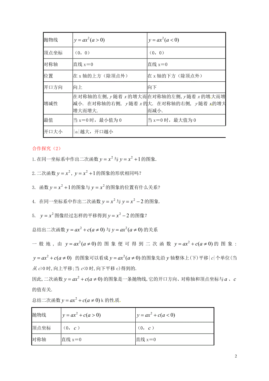 辽宁灯塔第二初级中学九级数学下册2.2二次函数的图象与性质导学案2新北师大.doc_第2页