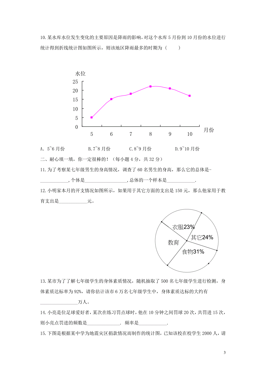 七级数学下册第十章数据的收集、整理与描述单元综合检测4.doc_第3页