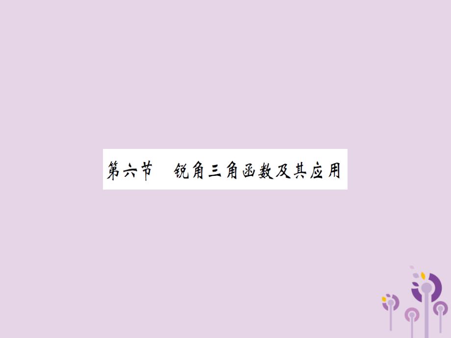 湖北中考数学一轮复习第四章图形的初步认识与三角形第六节锐角三角函数及其应用习题提升.ppt_第1页