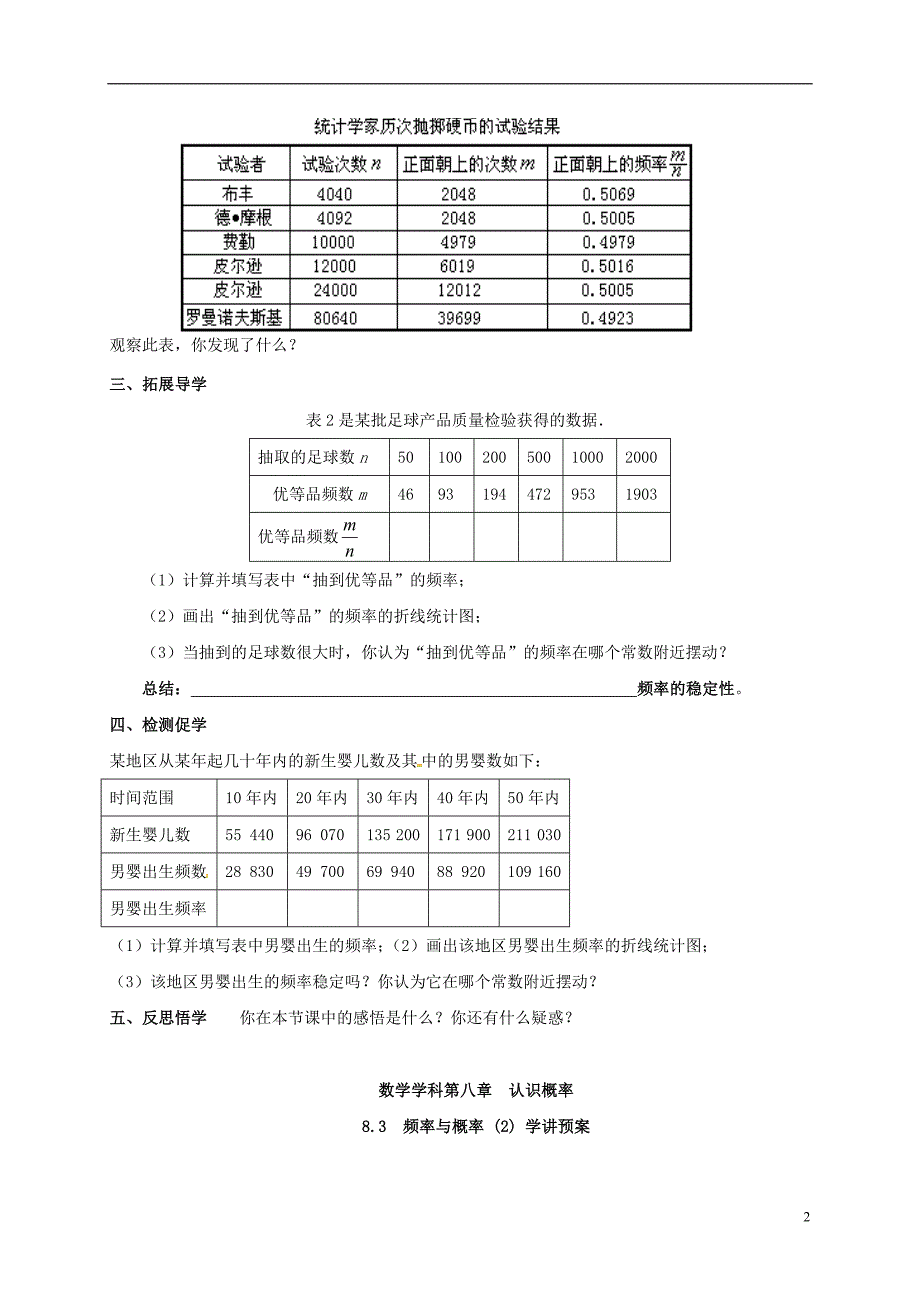 江苏徐州八级数学下册8.3频率与概率学案新苏科 1.doc_第2页