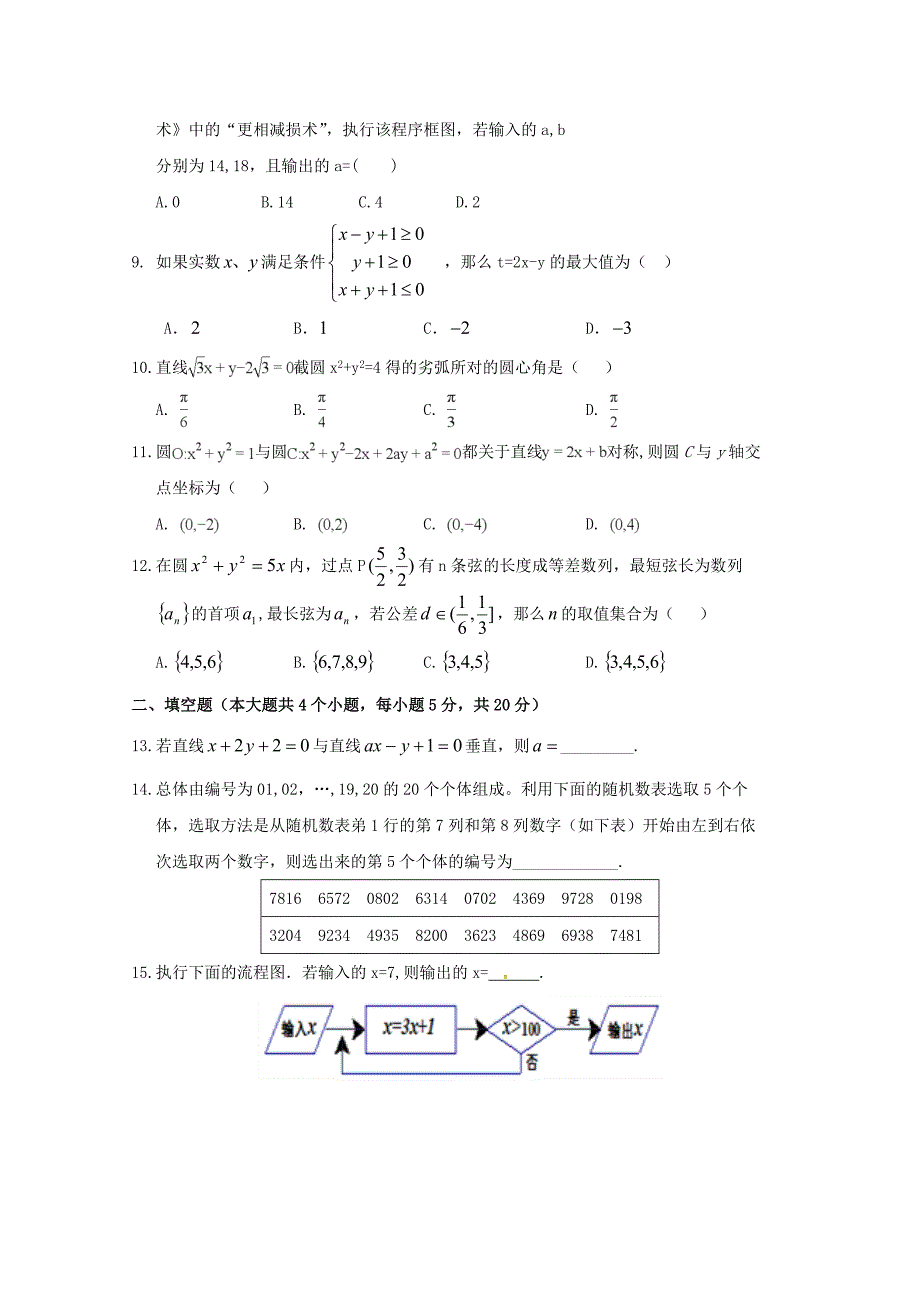 四川省2020学年高二数学上学期期中试题 文_第2页