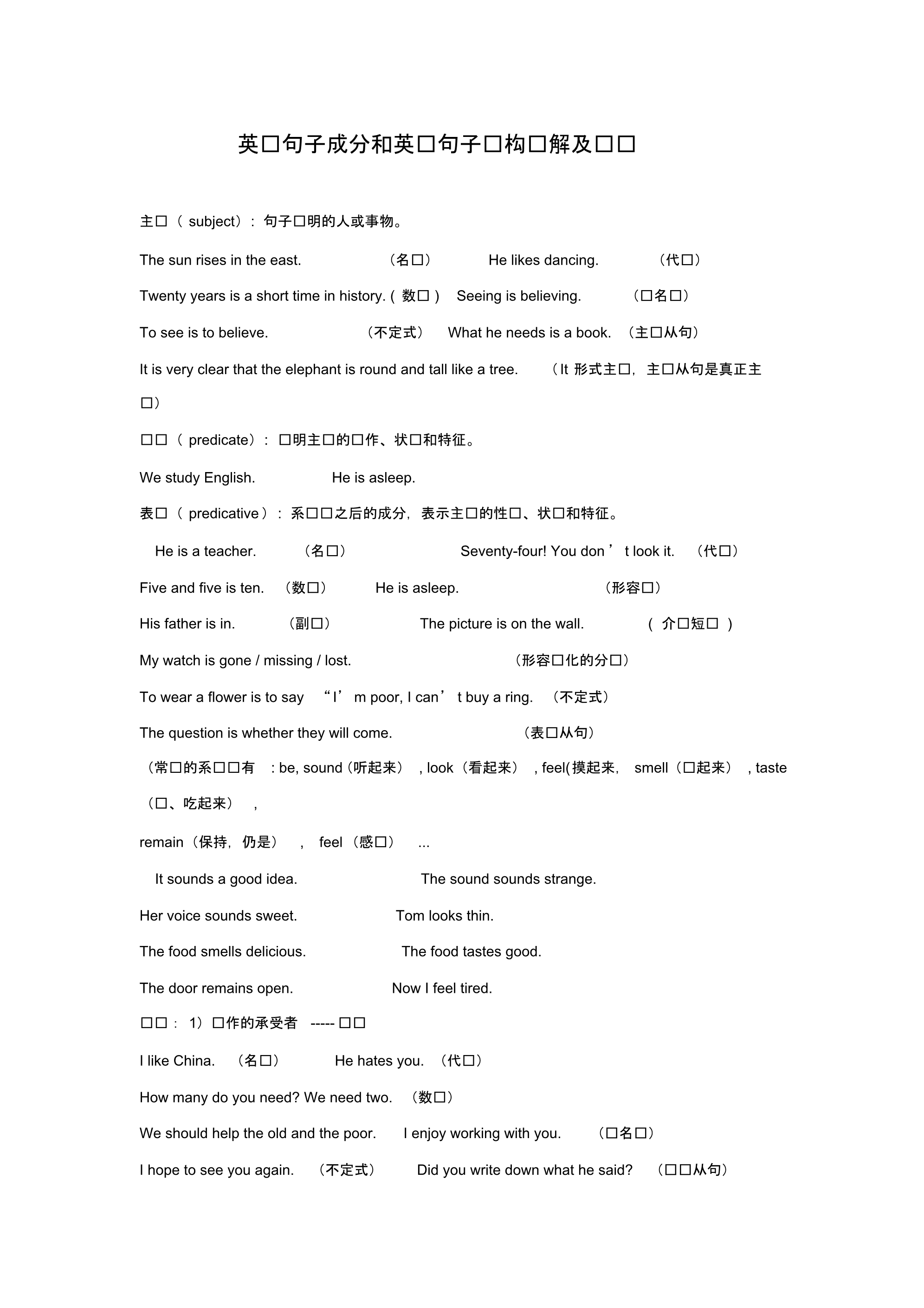 最新中考英语二轮复习单项选择训练：英语句子成分和英语句子结构讲解及练习._第1页