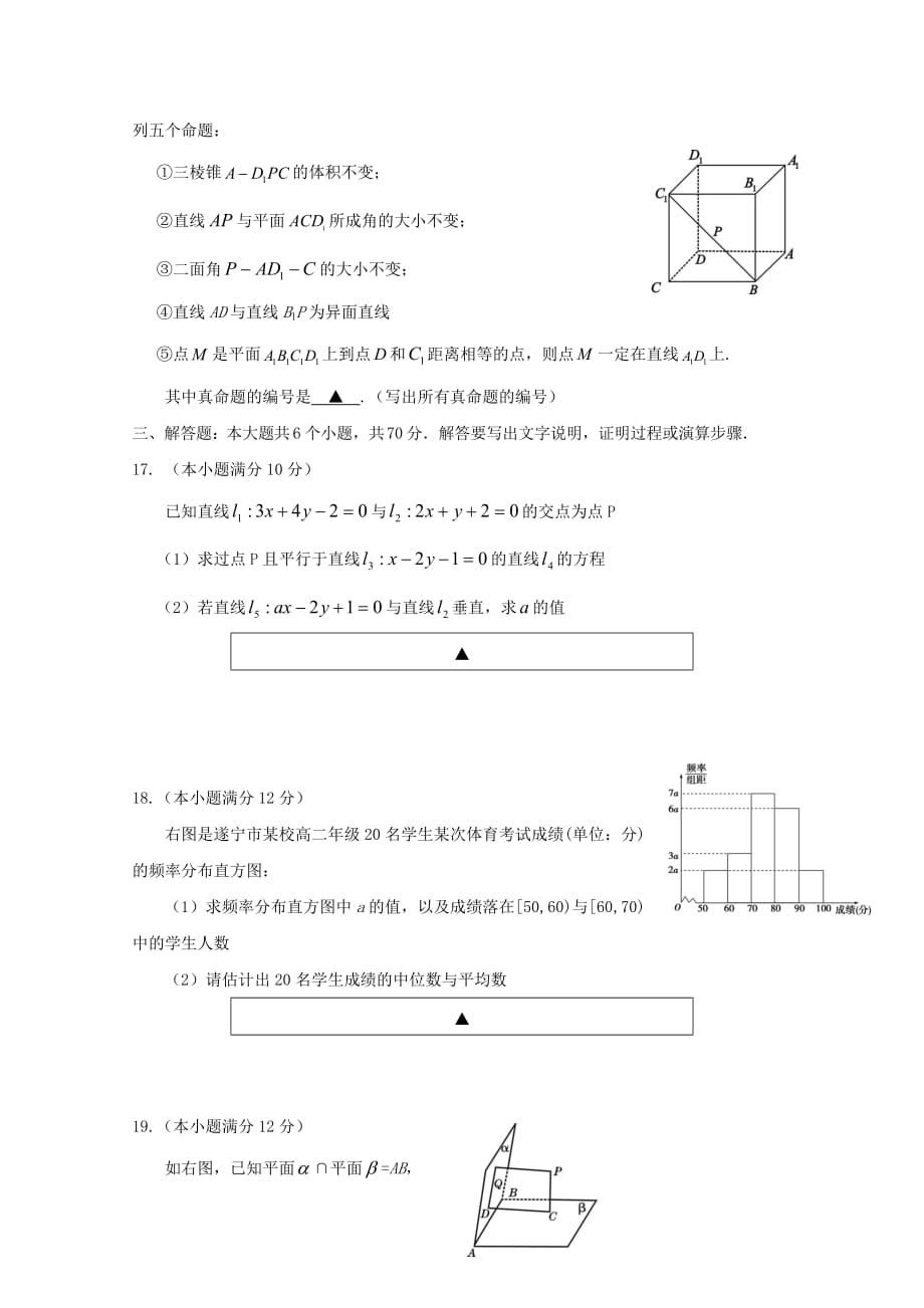 四川省射洪县2020学年高二数学上学期期末模拟试题 理（无答案）_第4页