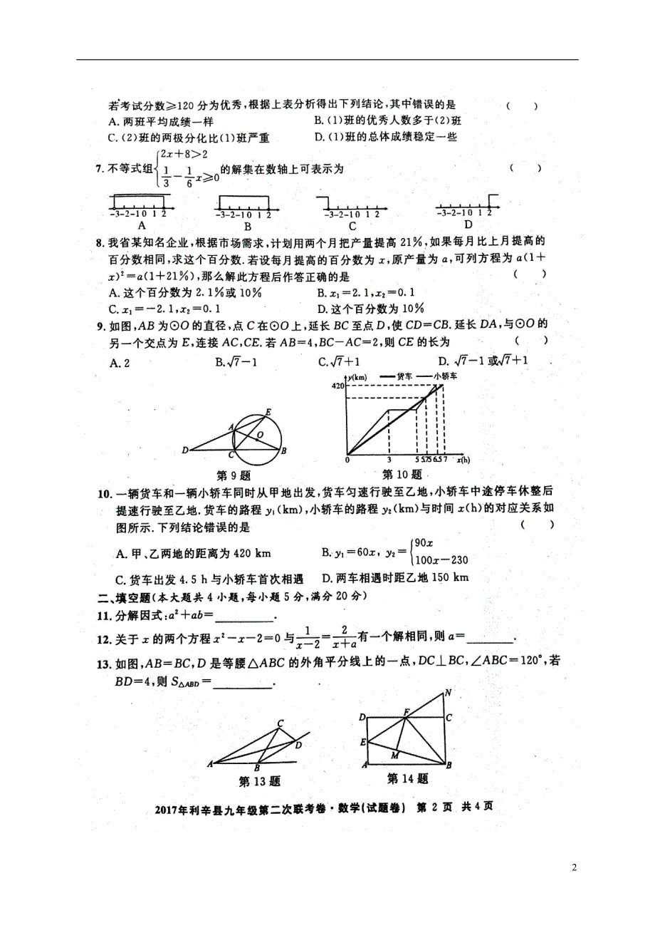 安徽毫州利辛九级数学第二次联考 1.doc_第2页