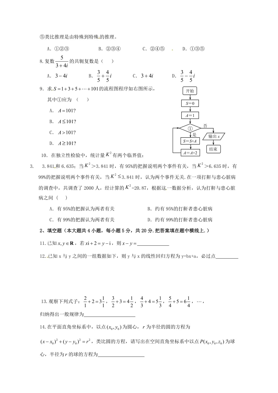 陕西省咸阳百灵中学2020学年高二数学下学期第二次月考试题 文（无答案）(1)_第2页