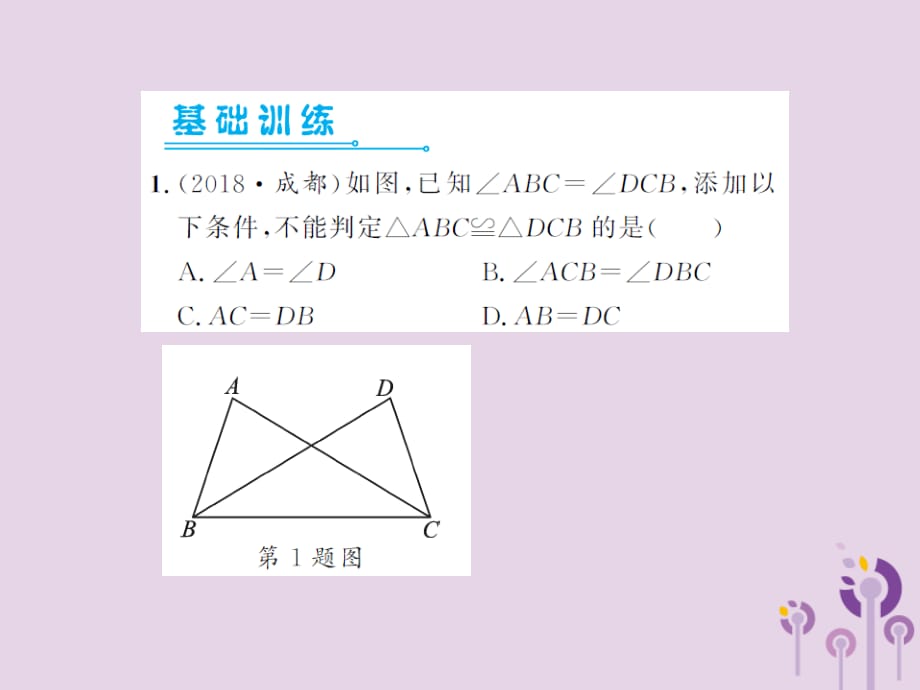中考数学总复习第四章图形的初步认识与三角形第四节全等三角形01241100.ppt_第2页