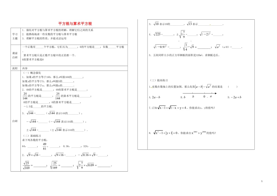 黑龙江尚志逸夫学校七级数学下册6.1平方根与算术平方根导学案新.doc_第1页