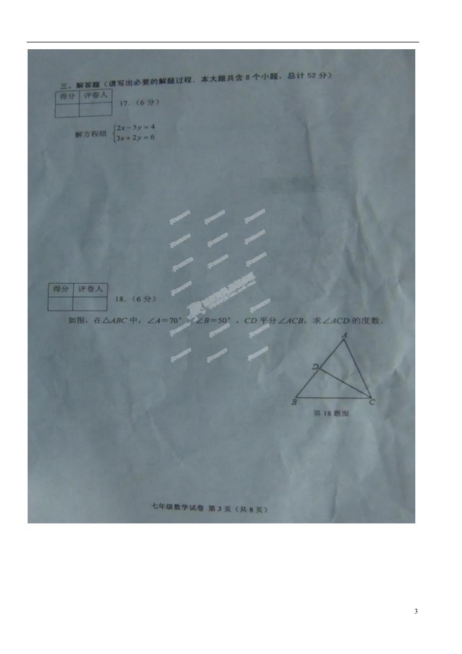 河北省唐山市曹妃甸区2012-2013学年七年级数学下学期期末考试试题（扫描版无答案） 新人教版.doc_第3页