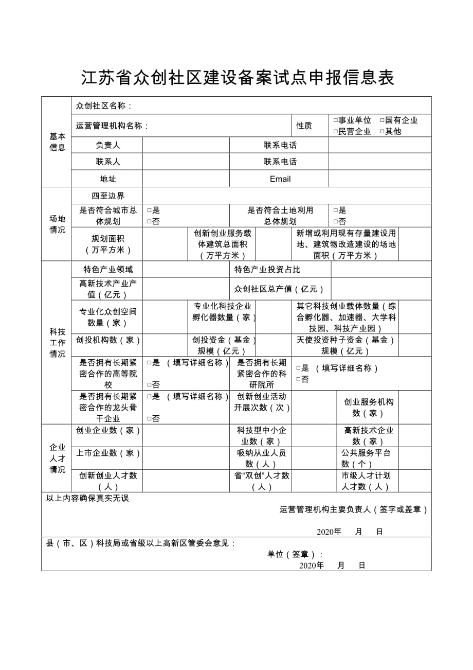 江苏省众创社区建设备案试点申报书_第2页