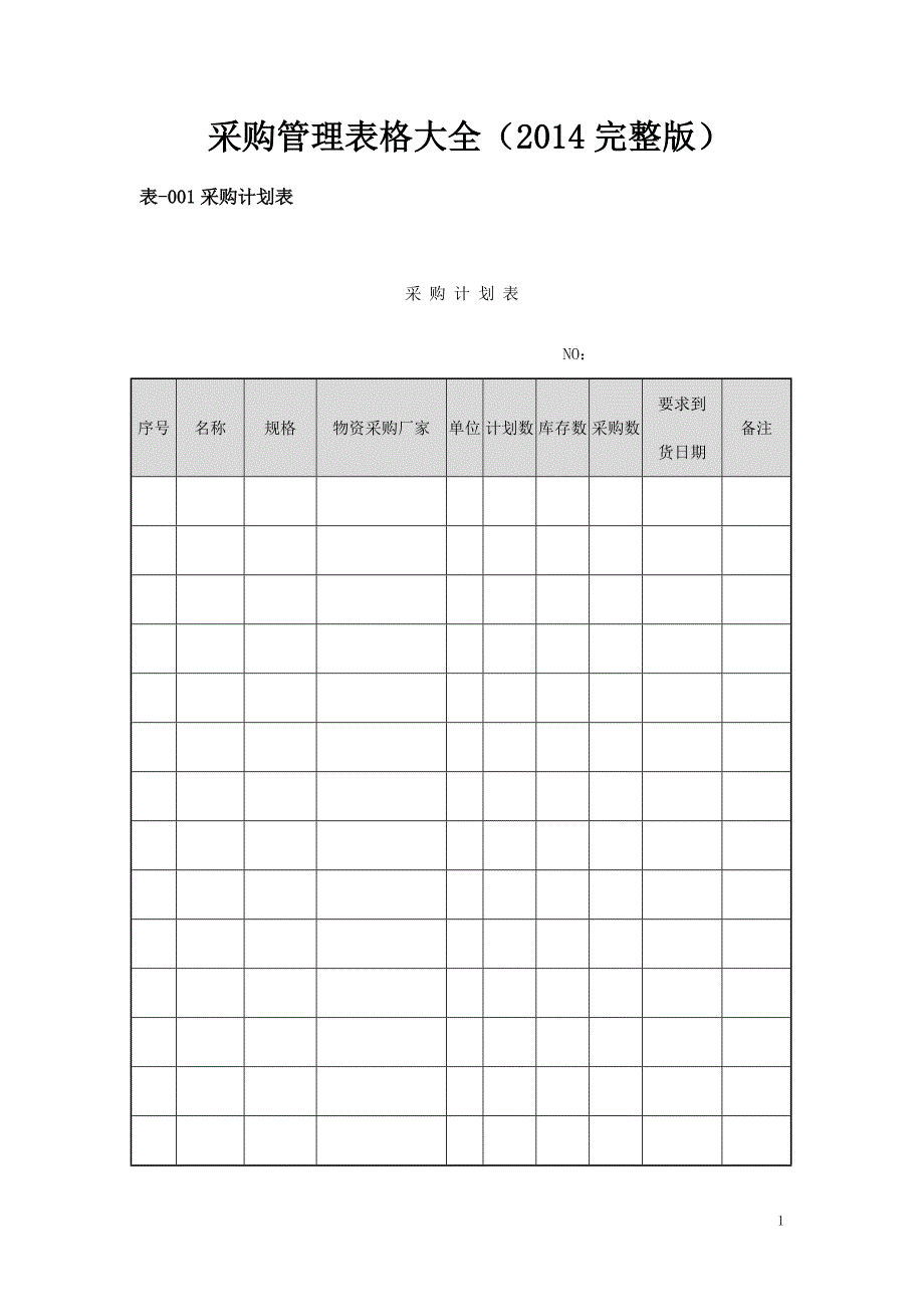 2020年采购管理表格大全(XXXX完整版)精品_第1页