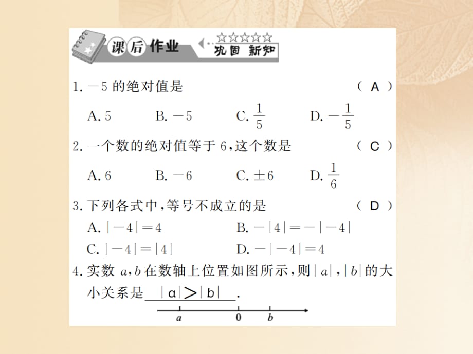 七级数学上册1.2数轴相反数与绝对值第3课时习题新湘教.ppt_第4页