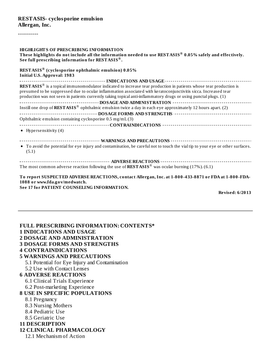 Restasis(Cyclosporine) 处方使用说明书_第2页