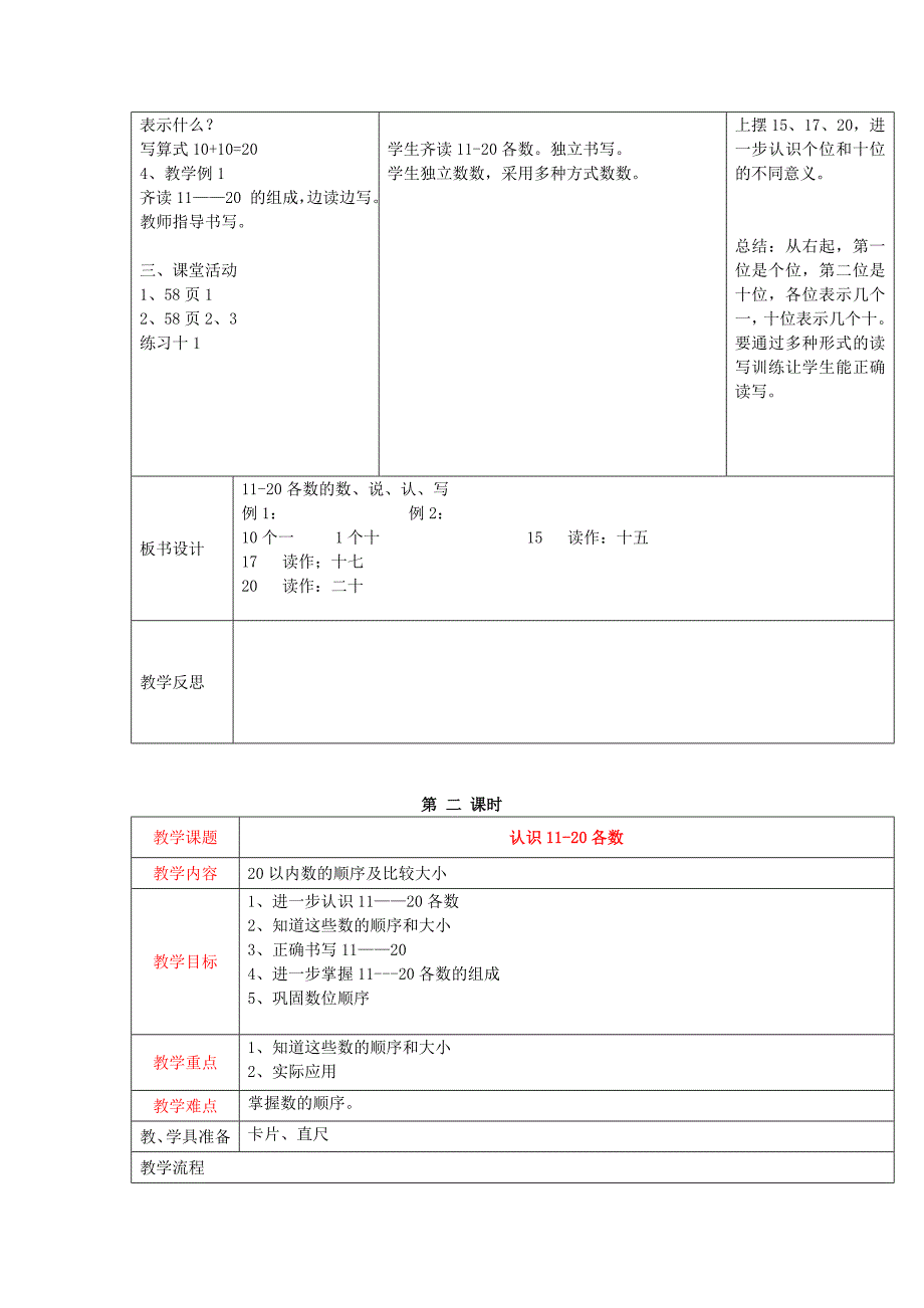 2020秋一年级数学上册 第四单元 11-20各数的认识教案 西师大版_第3页