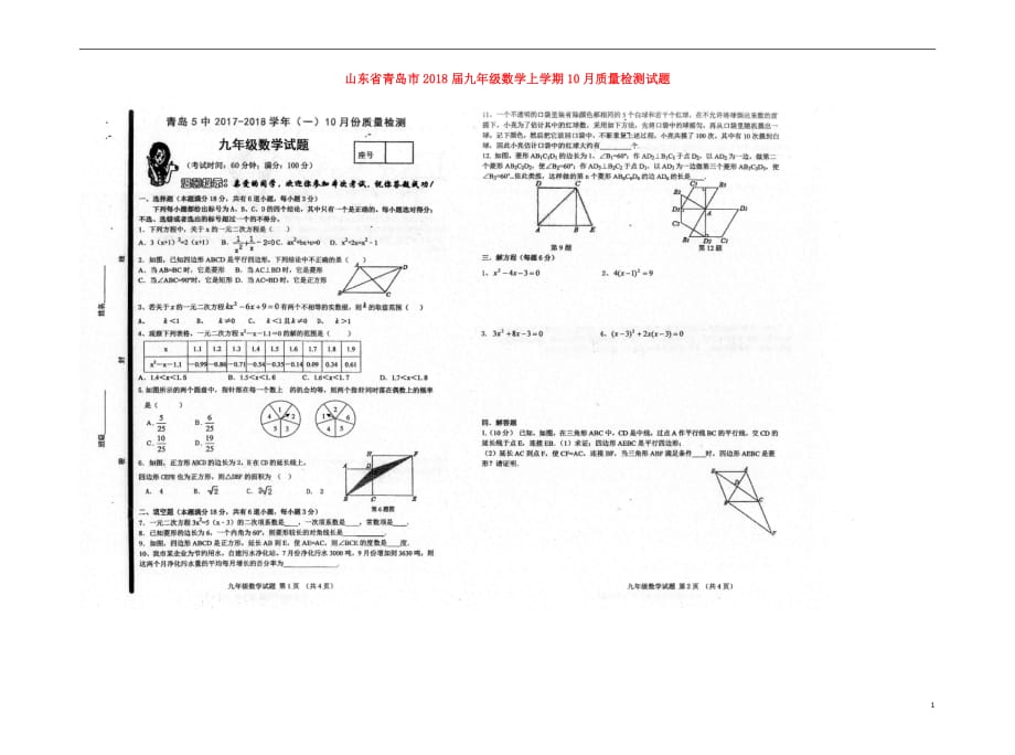 山东青岛九级数学质量检测 1.doc_第1页