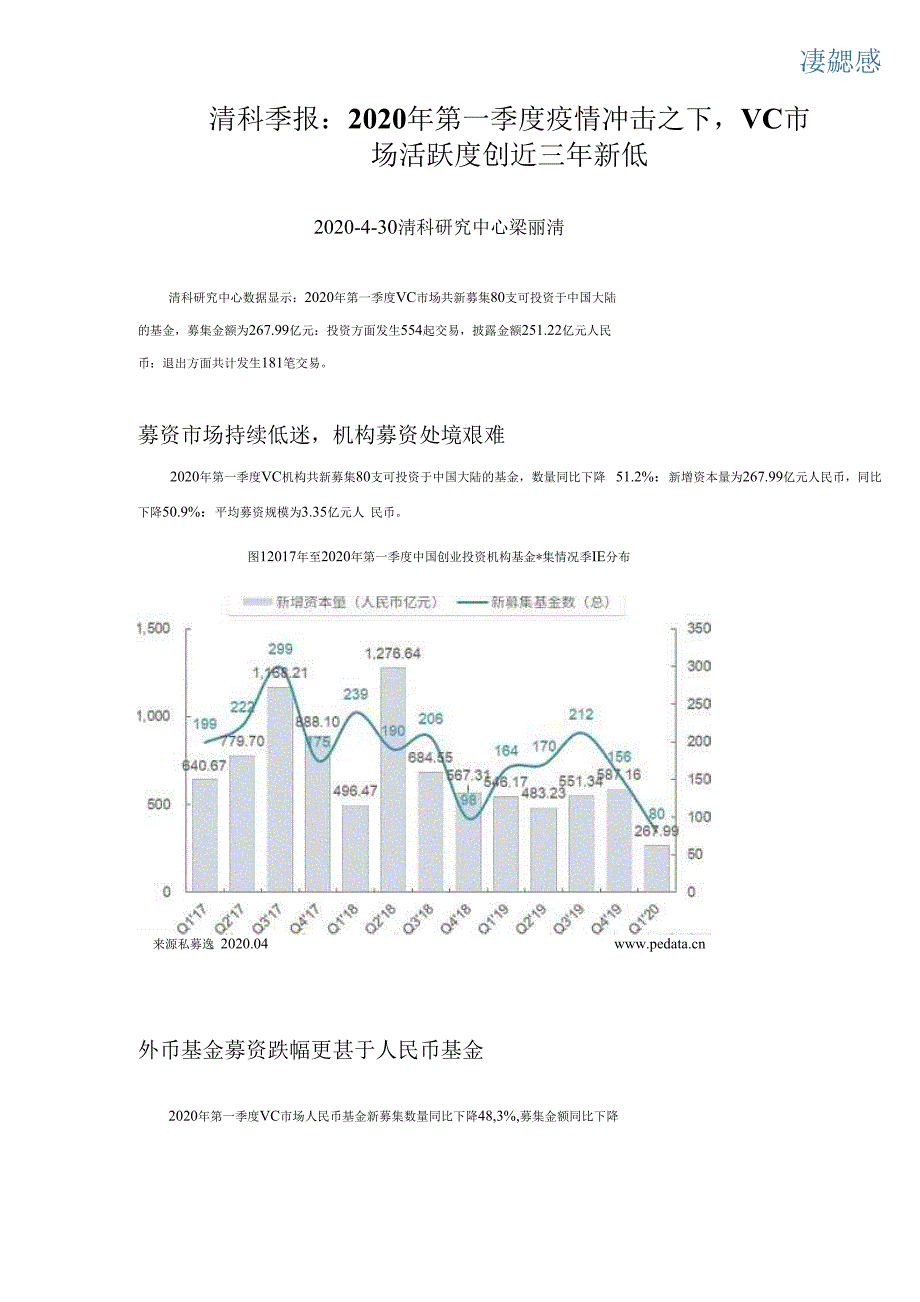 (精品)清科季报：2020年第一季度疫情冲击之下VC市场活跃度创近三年新低_第1页