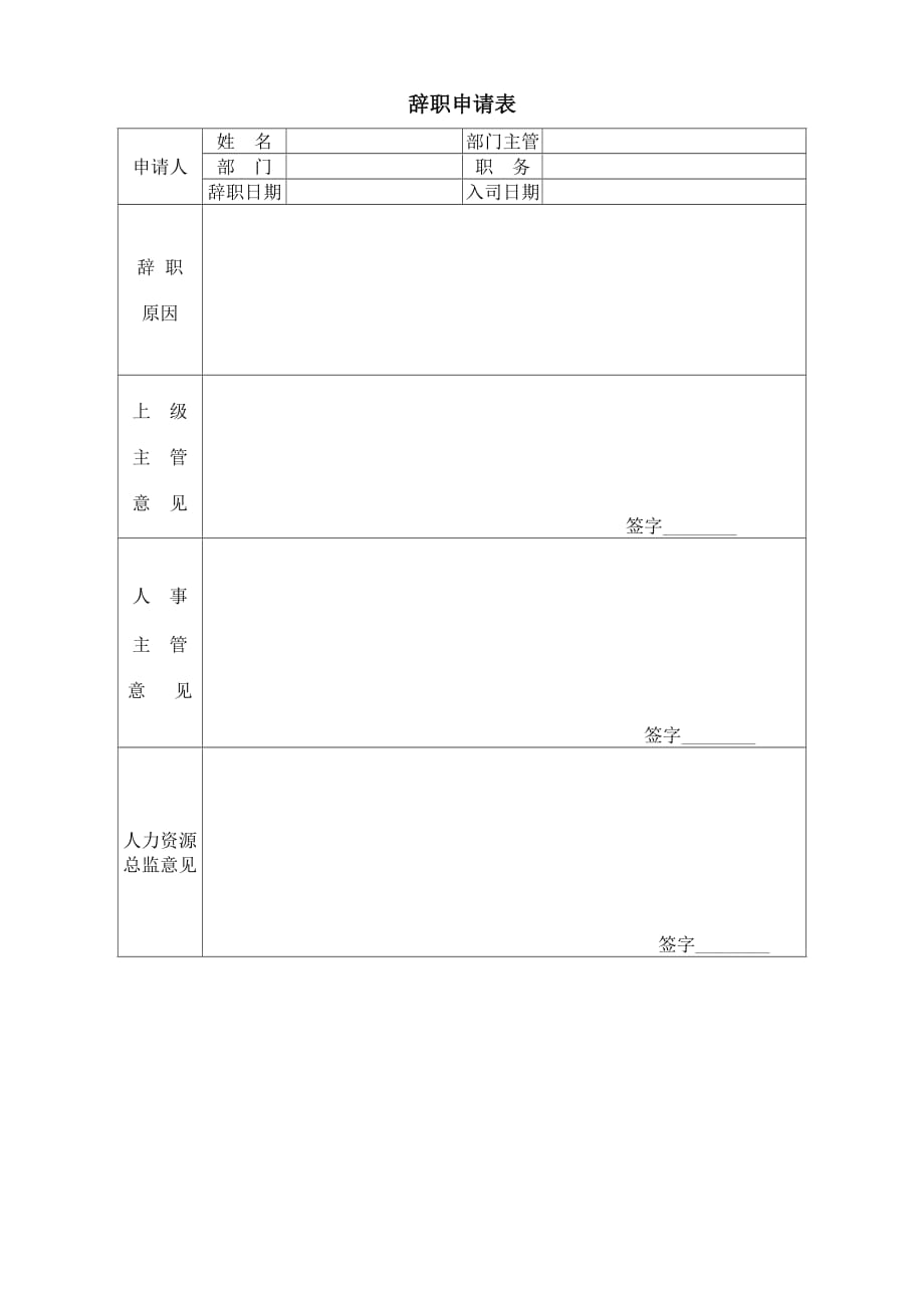 辞职申请表 通用实用_第1页