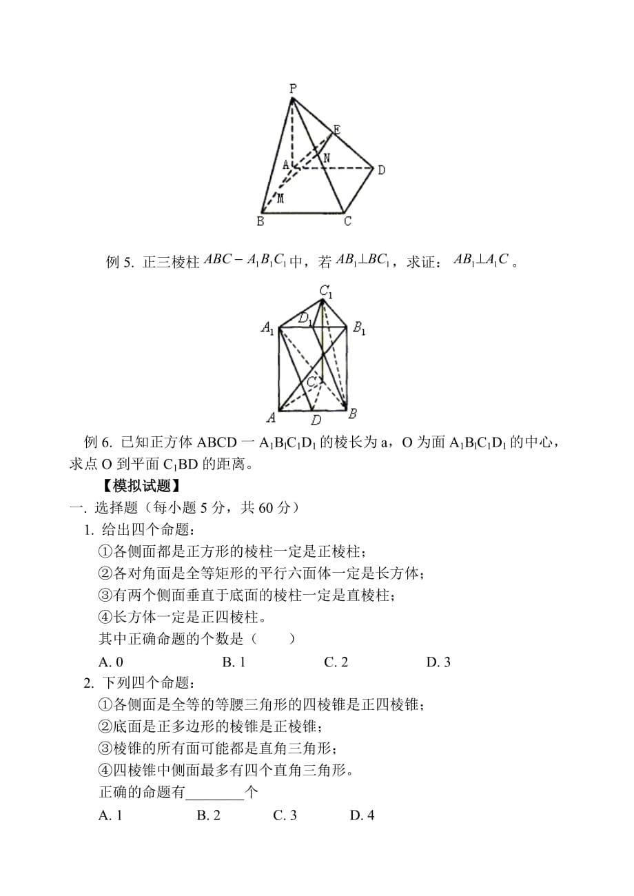 高一期末复习《立体几何初步》教案_第5页