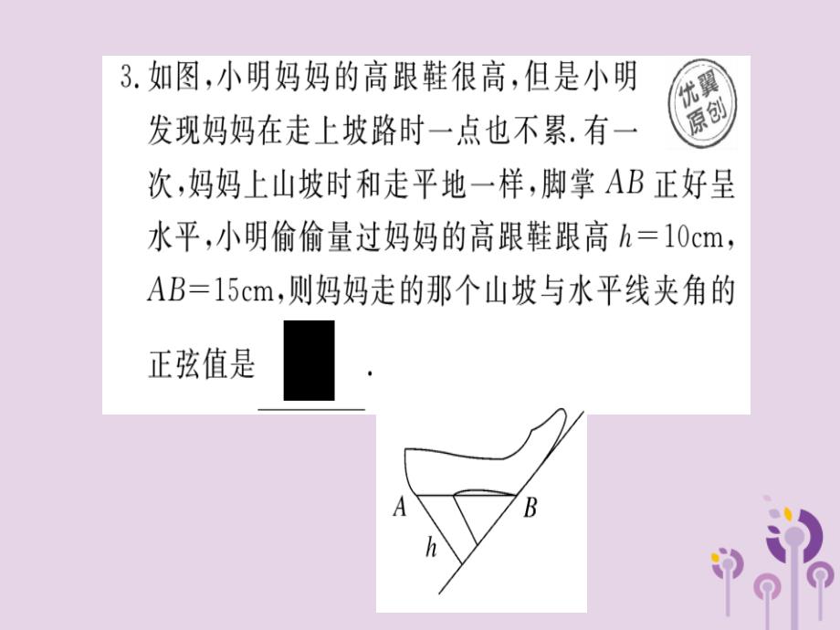 通用春九级数学下册第1章直角三角形的边角关系1.1锐角三角函数第2课时正弦和余弦习题讲评新北师大03231173.ppt_第4页