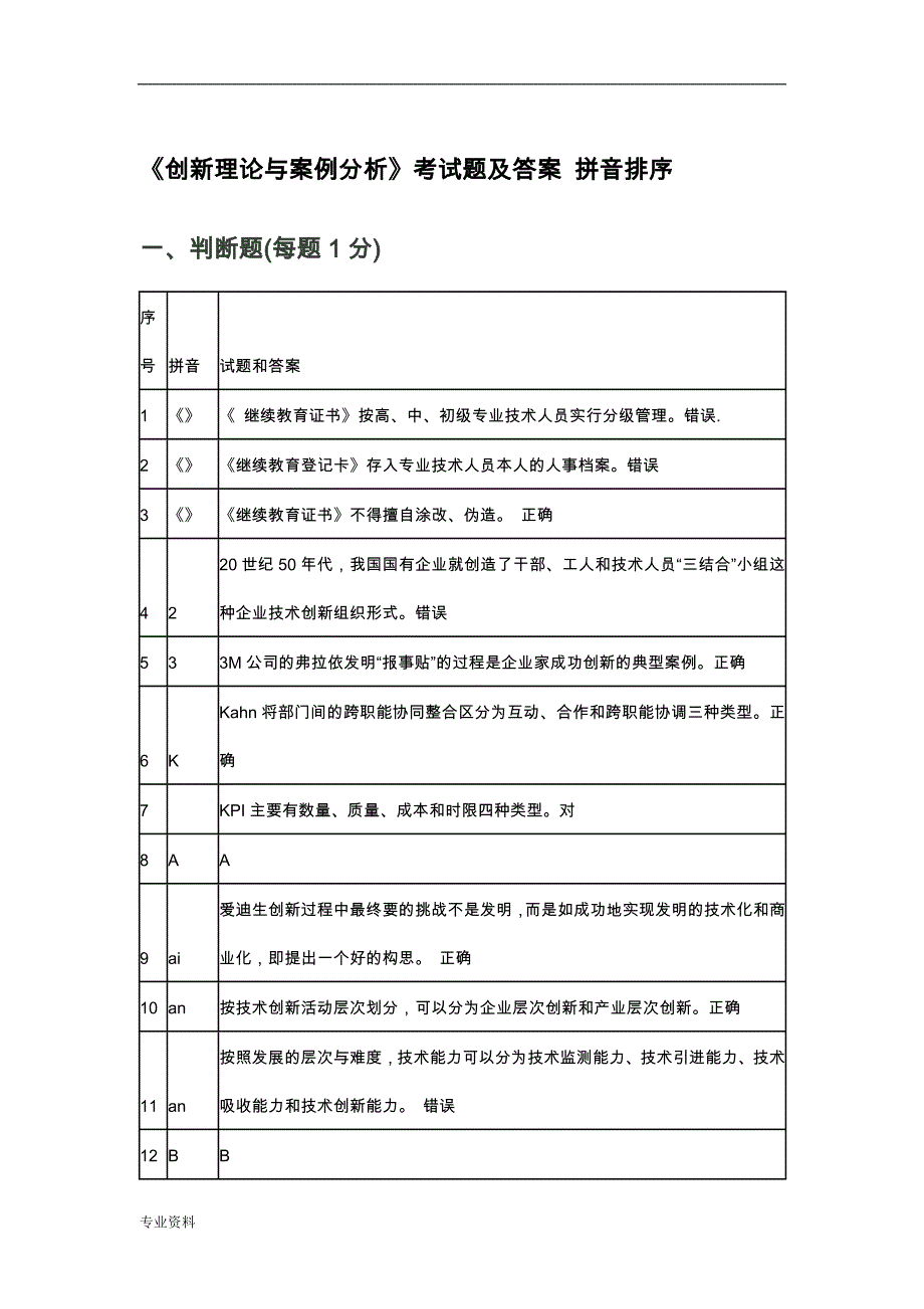 重庆市继续教育人事培训公需科目创新理论与案例分析考试真题试题及答案内部资料_第1页