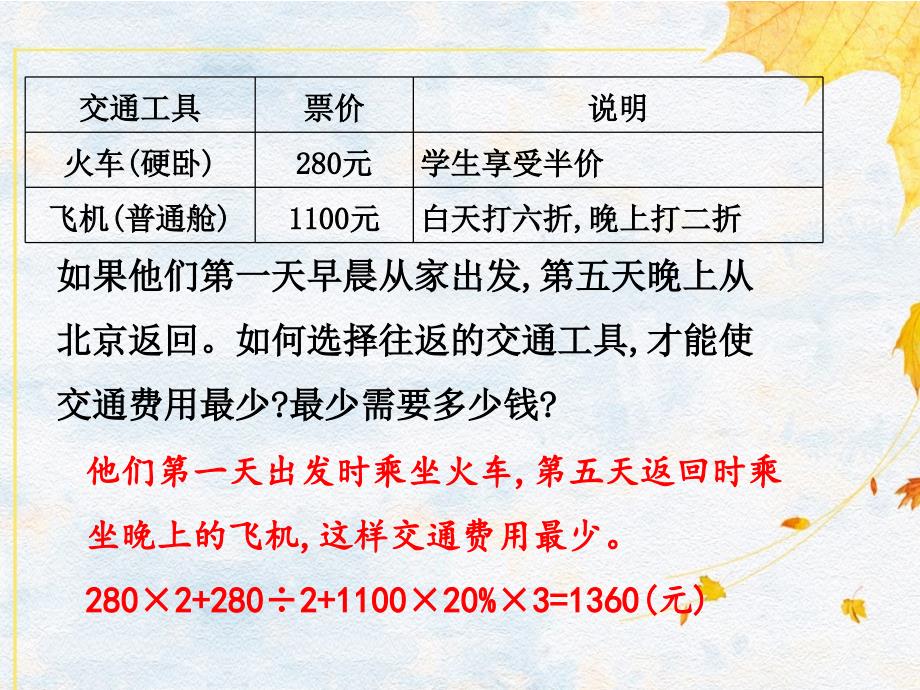 最新人教版六年级数学下册第6单元 5 第02课时　北京五日游 精品课件_第4页