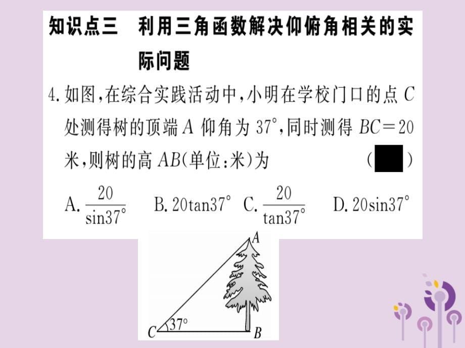 通用春九级数学下册第1章直角三角形的边角关系1.3三角函数的计算习题讲评新北师大.ppt_第5页