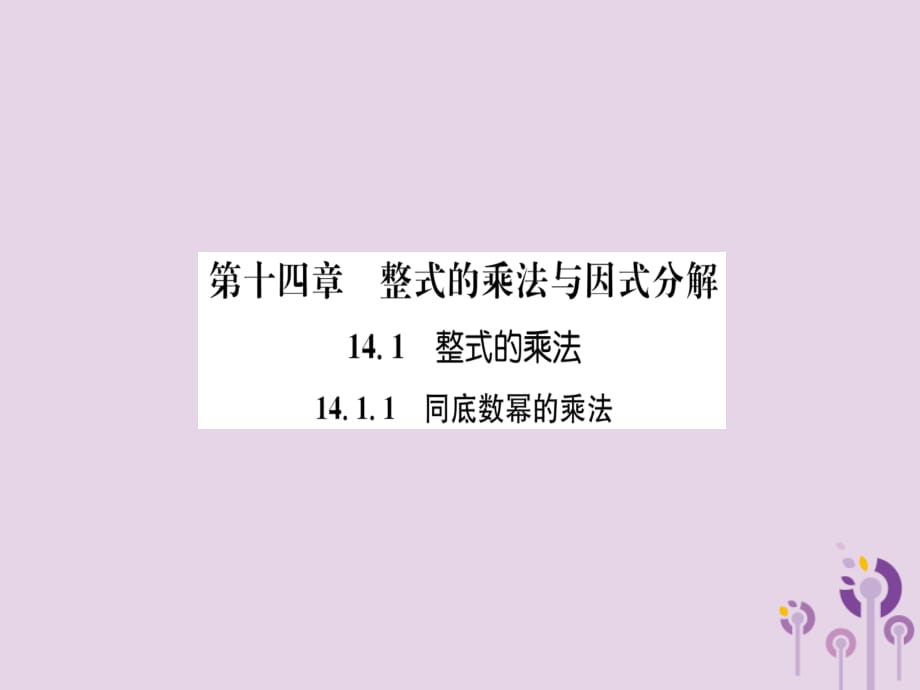 秋八级数学上册第14章整式的乘法与因式分解14.1整式的乘法14.1.1同底数幂的乘法练习手册新03281141.ppt_第1页