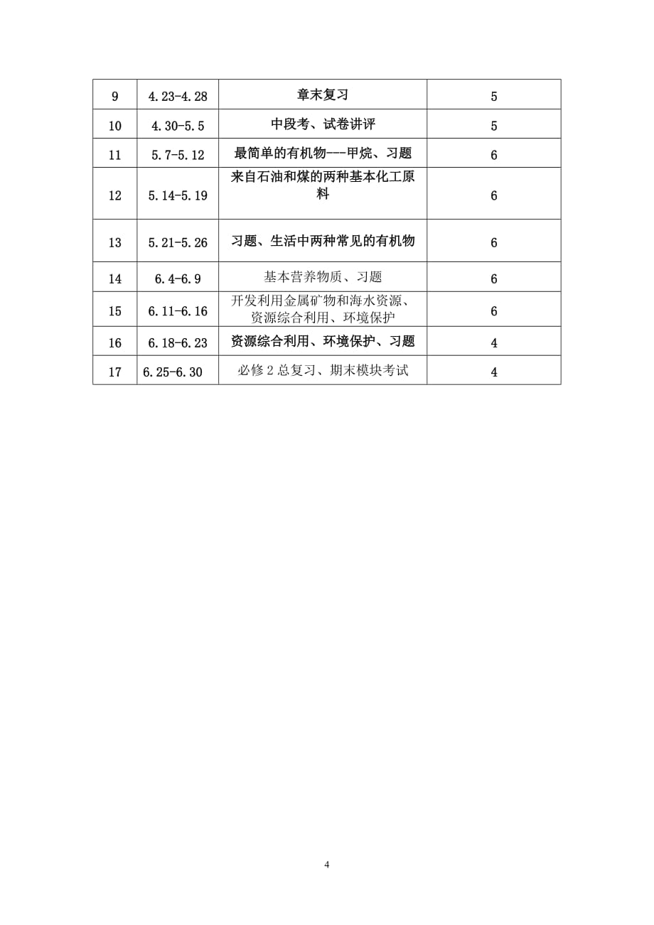 高一化学必修二教学计划_第4页