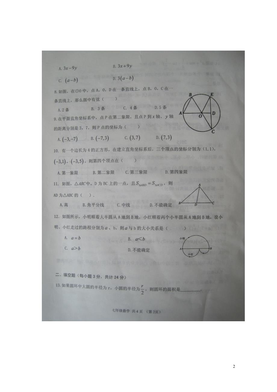 山东省高密市2015_2016学年七年级数学下学期期末考试试题（扫描版）华东师大版 (1).doc_第2页