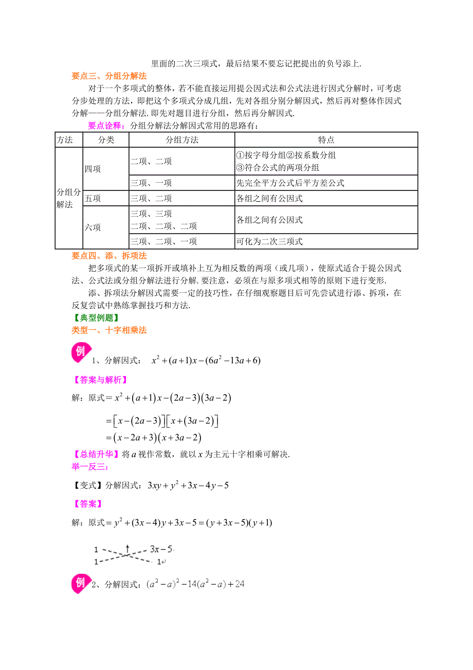 精品 数学讲义初二上 -十字相乘法及分组分解法（提高）知识讲解_第2页