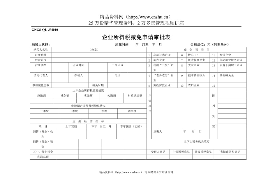 2020年企业所得税减免申请审批表精品_第1页