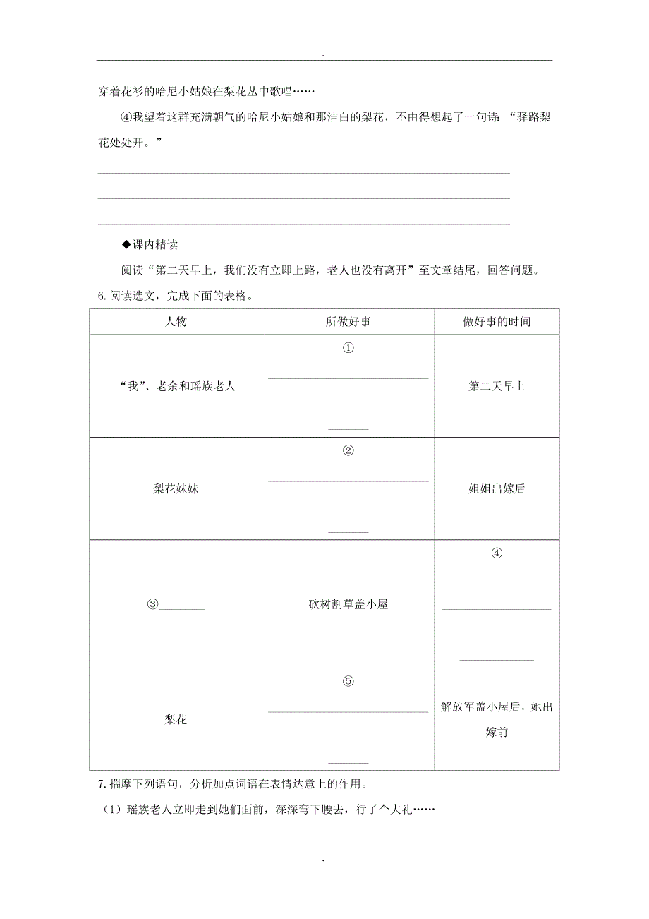 2020届人教版七年级语文下册第四单元14驿路梨花检测试卷_第2页