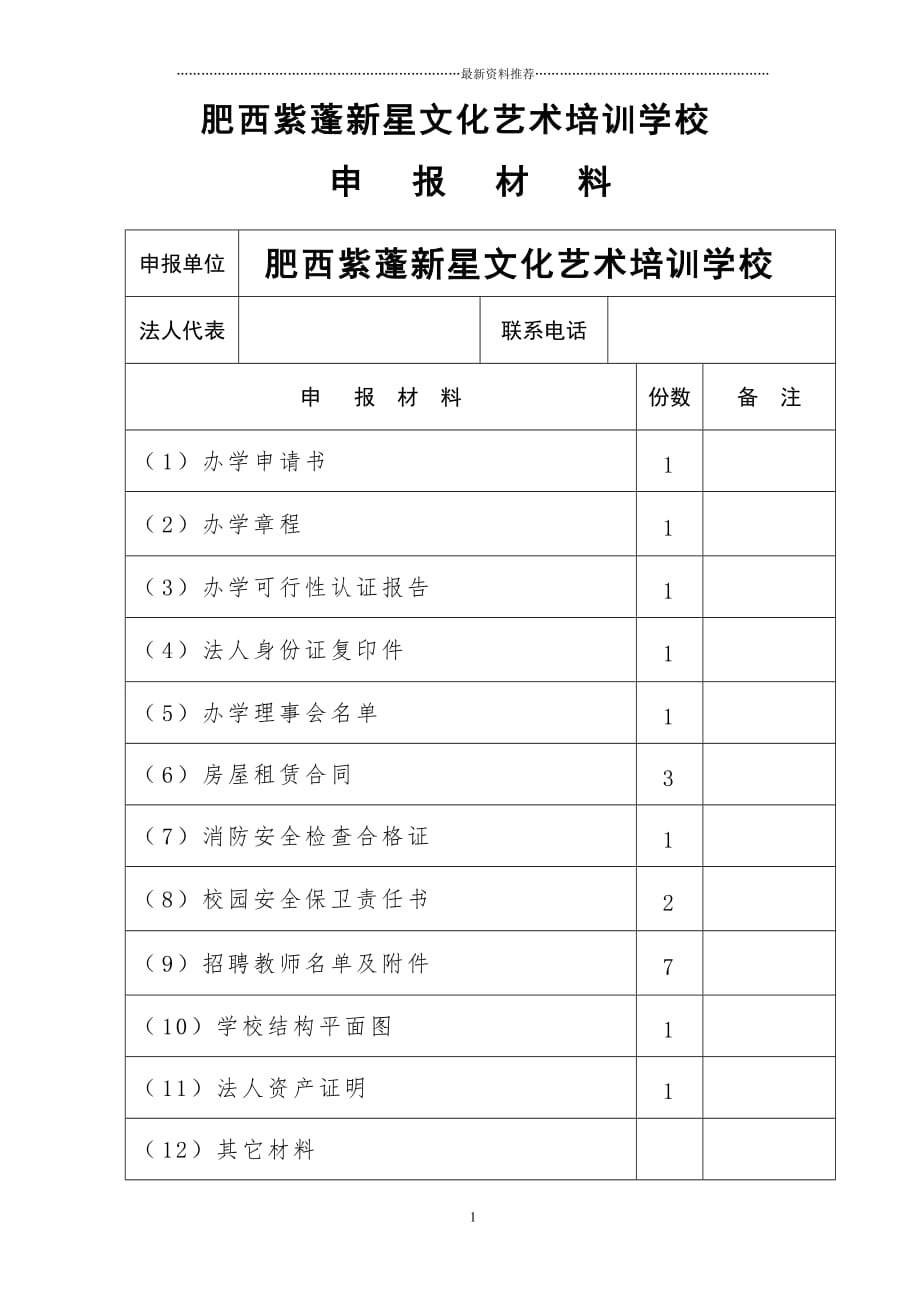 文化艺术培训学校申办材料精品版_第1页