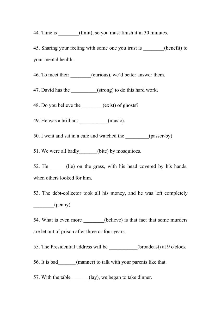 人教版必修1-必修3的课后单词词型装换练习（语法填空形式）_第5页