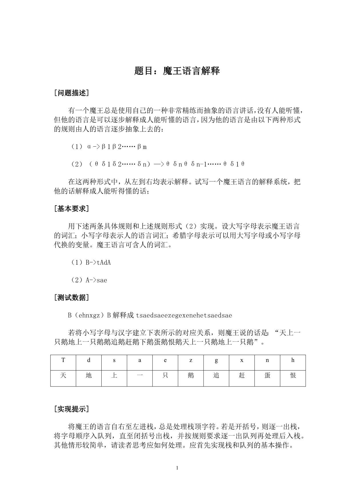 数据结构-课程设计报告-魔王语言解释_第1页