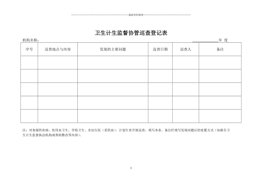 卫生监督协管巡查登记表精品版_第1页