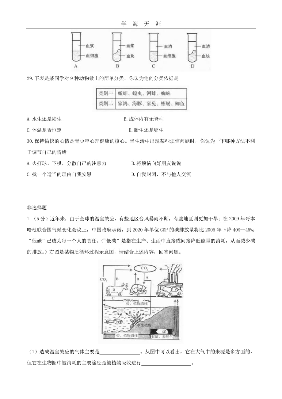南京市生物中考模拟试题二(1)_第4页