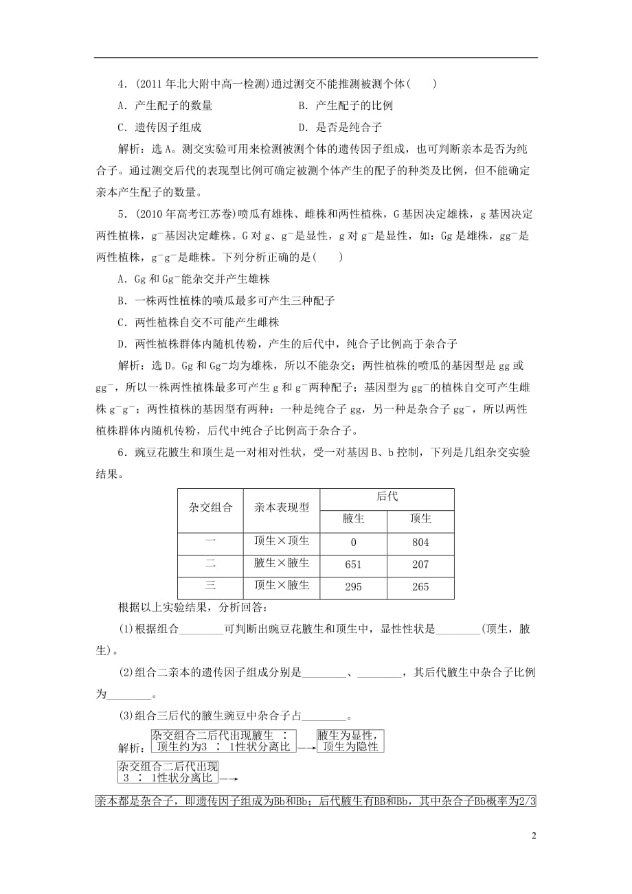 2012高考生物总复习 1.1 孟德尔的豌豆杂交实验（一）过关演练 新人教版必修2.doc_第2页