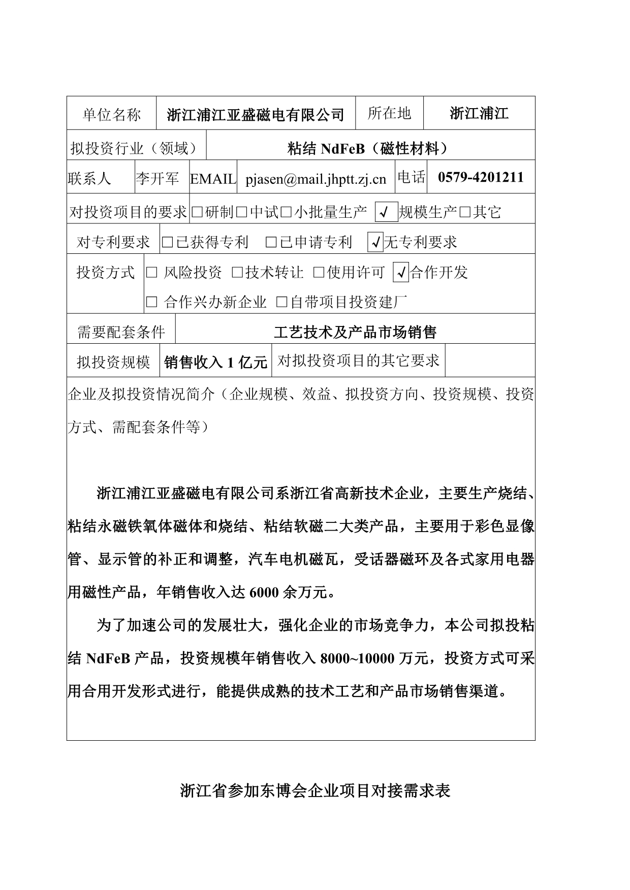 2020年浙江省参加东博会企业项目对接需求表精品_第3页