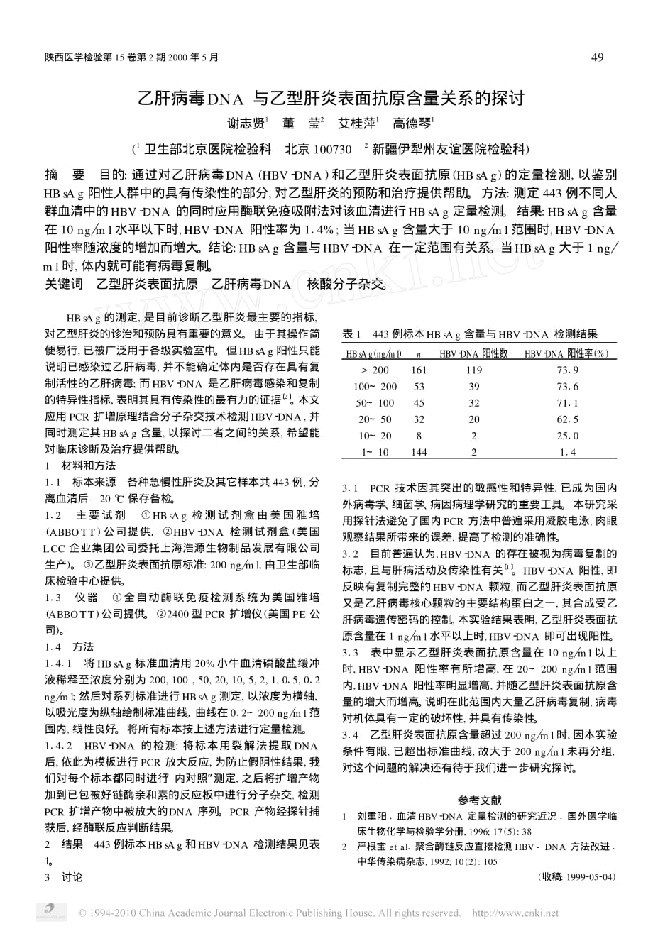 乙肝病毒DNA与乙型肝炎表面抗原含量关系的探讨_第1页