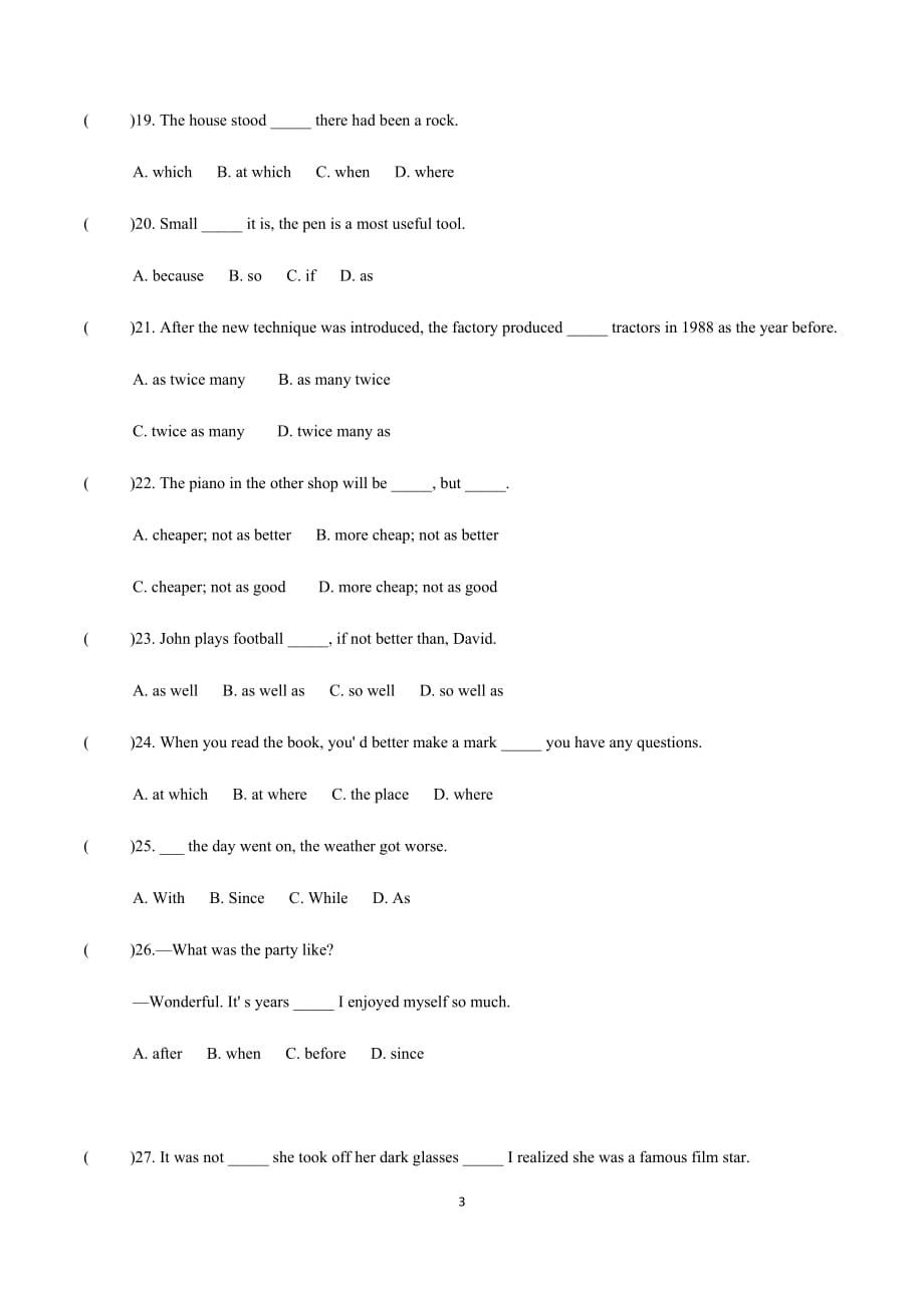 高中英语语法 状语从句专项练习 50题(有答案)_第3页