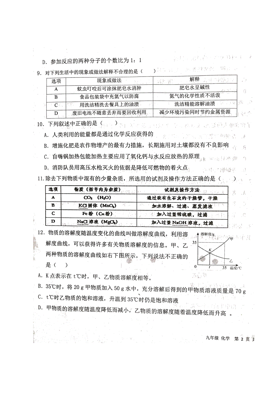2019-2020陕西凤翔竞存中学九年级下4月月考化学试题_第3页