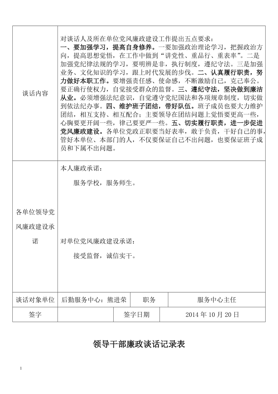 领导干部廉政谈话记录表培训资料_第4页