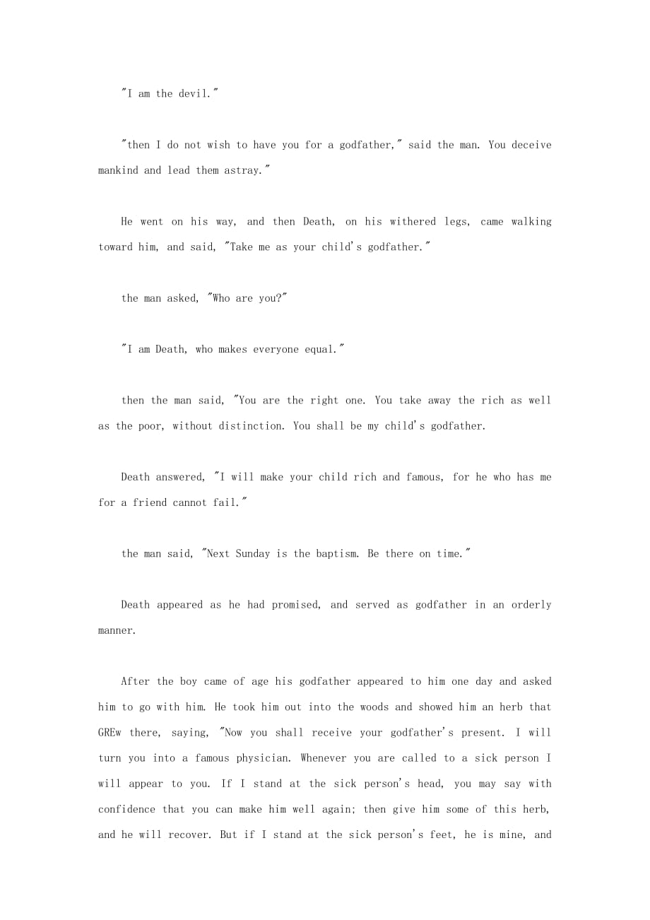 小学英语 格林童话系列（二）桧树Godfather Death死神教父（一）阅读素材_第2页