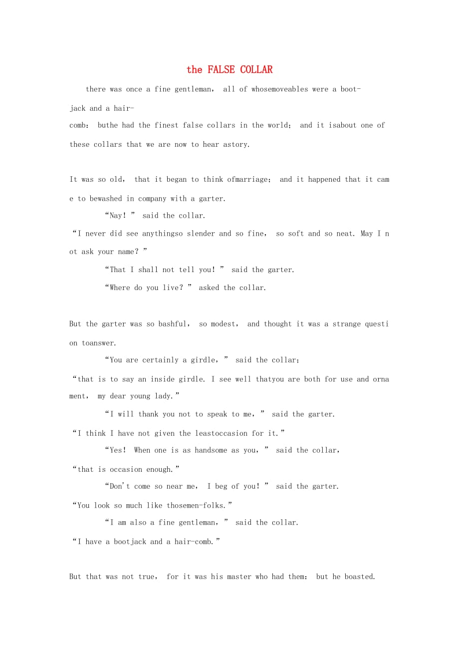 小学英语安徒生童话系列五theFALSECOLLAR衬衫领子阅读素材2_第1页