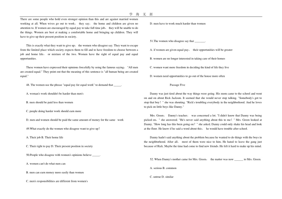 专升本英语模拟试题3(1)_第4页