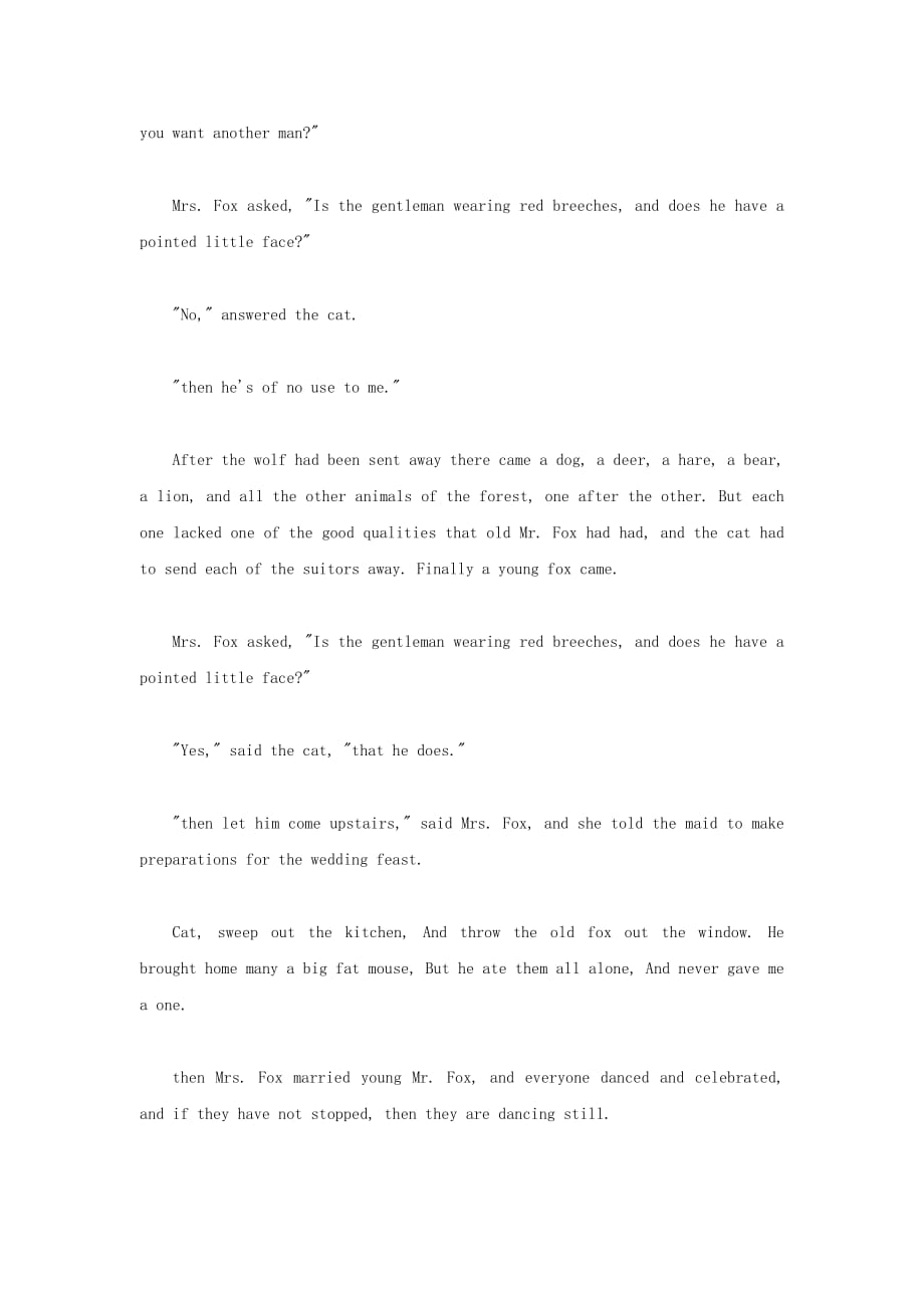 小学英语格林童话系列一桧树Mrs.Fox’sWedding狐狸太太的婚事一阅读素材2_第4页