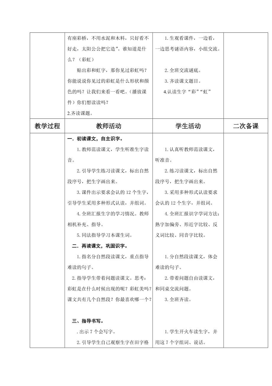 人教部编版一年级下册语文《彩虹》教案 (7)_第2页